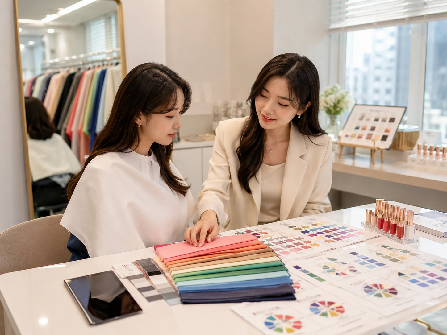 A Color Avenue Myeongdong personal color analysis session in progress